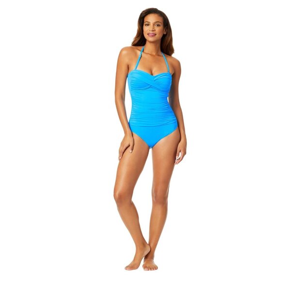 NEW Anne Cole In Color Twist Front Shirred One-Piece Swimsuit Arctic Blue 10 - Picture 8 of 10